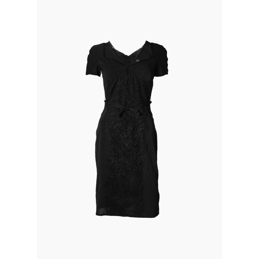 Black short-sleeve dress with lace