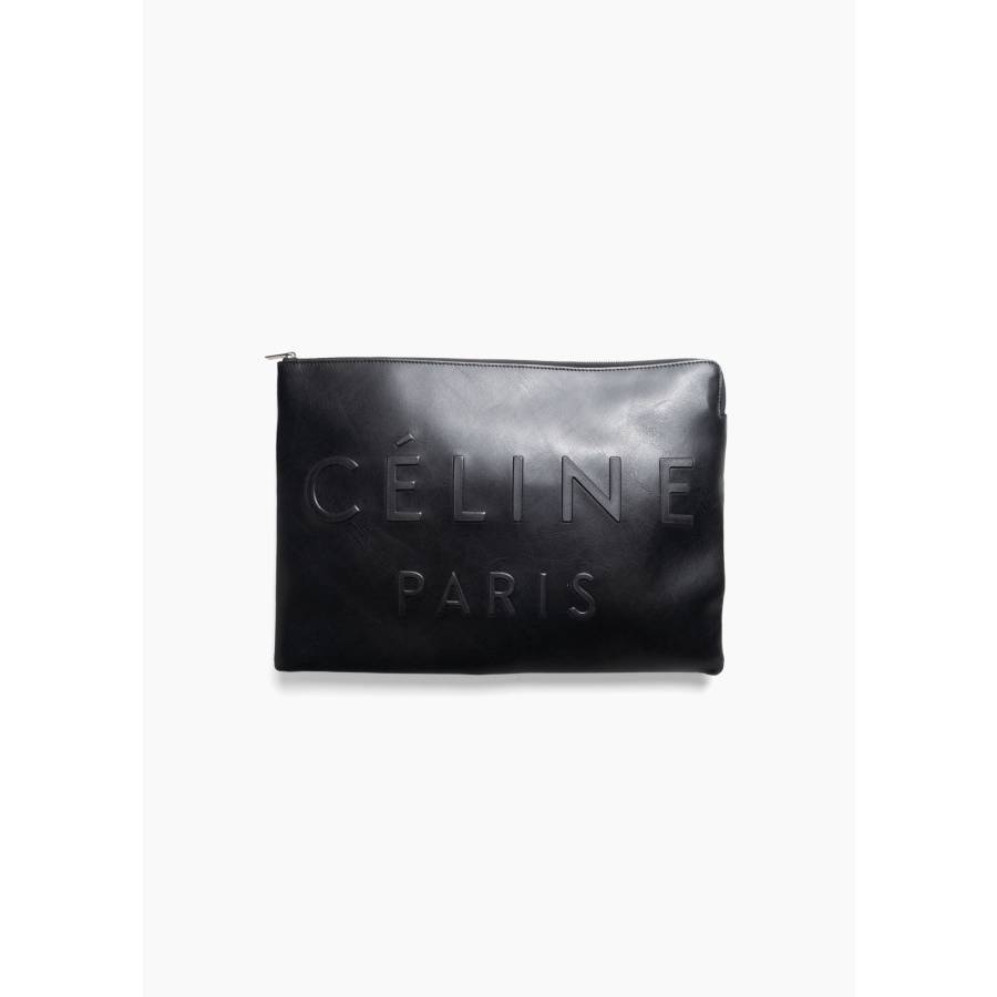 Pochette en cuir noir avec logo