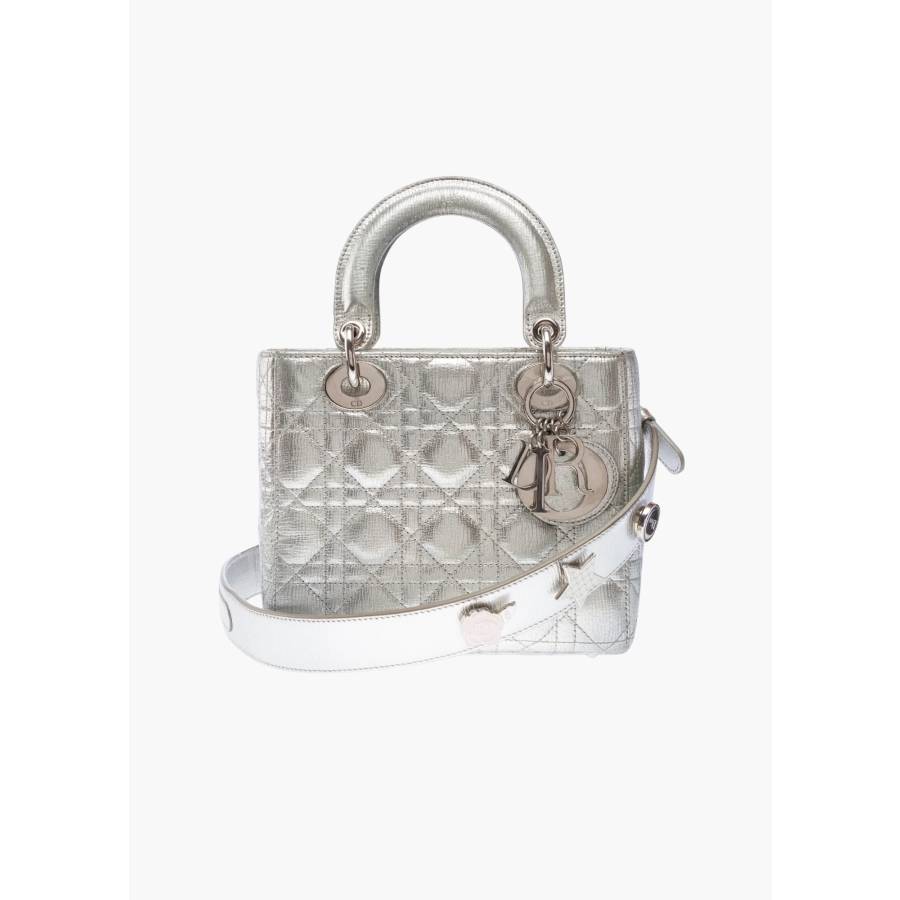 Sac Lady Dior Small en cuir argenté