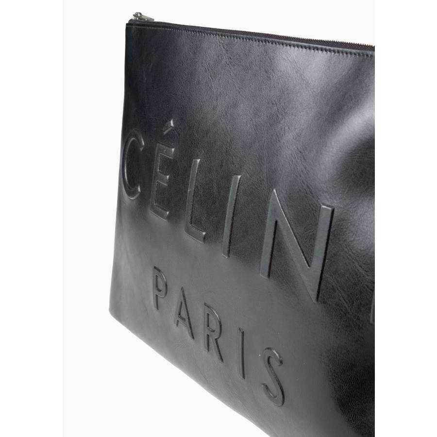 Pochette en cuir noir avec logo