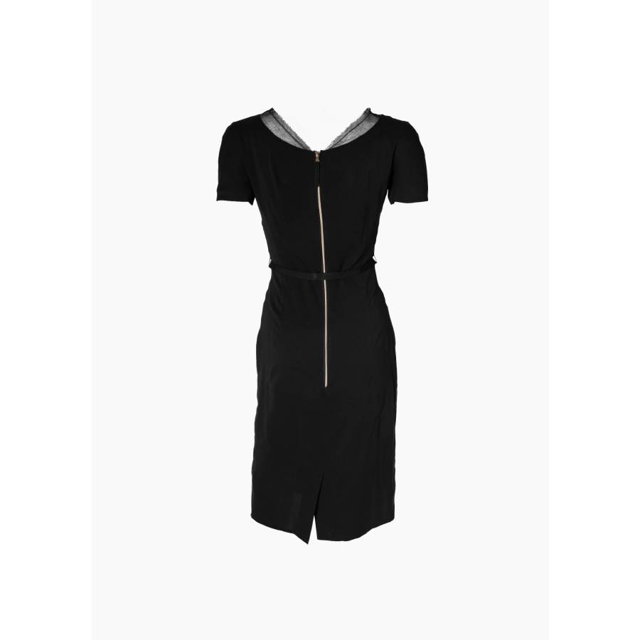 Black short-sleeve dress with lace