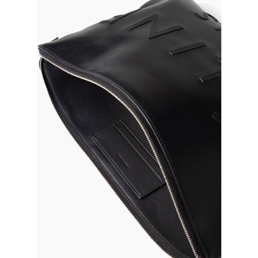 Pochette en cuir noir avec logo